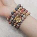 Buddha Stones 108 Mala Beads Picasso Jasper Stone Courage Energy Bracelet Mala Bracelet BS 4
