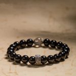 Buddha Stones Chinese Zodiac Natal Buddha 925 Sterling Silver Black Obsidian Moonstone Strength Bracelet Bracelet BS 9
