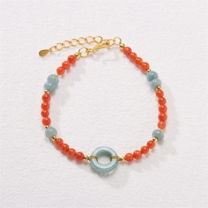 Buddha Stones 925 Sterling Silver Natural Red Agate Jade Peace Buckle Confidence Bracelet Bracelet BS Red Agate 14-18cm
