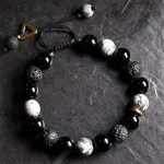 Buddha Stones Black Obsidian Lava Rock Stone Yin Yang Strength Bracelet Bracelet BS Black Obsidian&Lava Rock