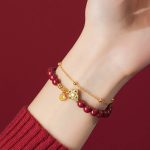 Buddha Stones 925 Sterling Silver Natural Cinnabar Four Leaf Clover Flower Blessing Chain Bracelet Bracelet BS 5