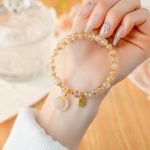 Buddha Stones Natural Golden Rutilated Quartz Fu Character Peace Buckle Charm Wealth Bracelet Bracelet BS Rutilated Quartz(Auspiciousness♥Courage)(Wrist Circumference 14-16cm)