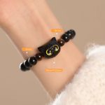 Buddha Stones Cute Ebony Wood Cat Head Pattern Peace Bracelet Bracelet BS 6