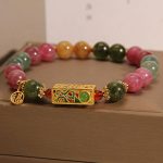 Buddha Stones Colorful Tourmaline Positive Fu Character Charm Bracelet Bracelet BS 5