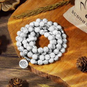 Buddha Stones White Turquoise Lotus Mala Healing Bracelet Mala Bracelet BS main