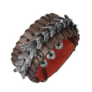 Buddha Stones Dragon Leather Protection Weave Bracelet Bracelet BS Brown