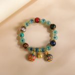Buddha Stones Colorful Candy Agate Gold Swallowing Beast Family Liuli Glass Bead Strength Bracelet Bracelet BS Green Candy Agate