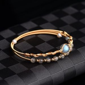 Buddha Stones Moonstone Healing Love Bracelet Bangle Bracelet Bangle BS Moonstone(Love♥Calm)