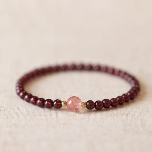 Buddha Stones Natural Garnet Strawberry Quartz Calm Bracelet Bracelet BS One Strawberry Quartz&Garnet 18cm