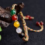 Buddha Stones Colorful Agate Metal Wood Water Fire Earth Five Elements String Bracelet Bracelet BS 6