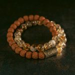 Buddha Stones Natural Citrine Crystal Rudraksha Bodhi Seed Brass Bead Prosperity Double Wrap Bracelet Bracelet BS 1