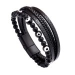 Buddha Stones Evil Eye Tiger Eye Protection Beaded Multilayered Braided Bracelet Bracelet BS 8