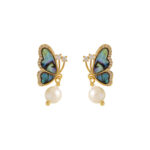 Buddha Stones 18K Gold Plated Copper Pearl Butterfly Love Stud Earrings 6