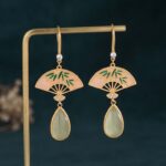 Buddha Stones Natural Green Aventurine Fan Pattern Luck Drop Earrings Earrings BS 1
