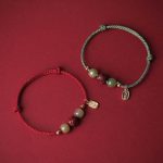 Buddha Stones 14K Gold Plated Hetian Jade Cinnabar Lotus Luck Handcrafted Rope Bracelet Bracelet BS 1