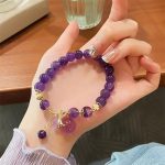 Buddha Stones Natural Amethyst Crystal Money Bag Charm Positive Bracelet Bracelet BS 8