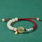Buddha Stones 925 Sterling Silver Hetian Jade Peace Buckle Beaded Luck Happiness Charm Bracelet Bracelet BS Dark Red