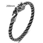 Buddha Stones Dragon Titanium Steel Protection Luck Bracelet Bracelet BS Silver&Black 200mm