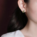 Buddha Stones 925 Sterling Silver Plated Gold Natural Cyan Jade Butterfly Luck Healing Earrings Earrings BS 5