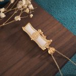 Buddha Stones White Jade Bamboo Lotus Flowers Luck Protection Necklace Pendant Necklaces & Pendants BS 3