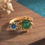 Buddha Stones Lotus Pattern Jade Abundance Adjustable Ring Rings BS 1