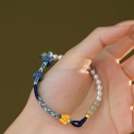 Buddha Stones 925 Sterling Silver Hetian Jade Peach Blossom Flower Pearl Braided Luck Bracelet 8