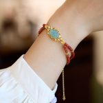 Buddha Stones 925 Sterling Silver Plated Gold Natural Red Agate Lotus Jade Calm Double Layer Bracelet Bracelet BS 2