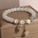 Buddha Stones Cat's Eye Crystal Heart Zircon Charm Peace Love Bracelet Bracelet BS 2