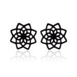 Buddha Stones Tibetan Lotus Pattern New Beginning Stud Earrings Earrings BS Black