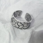 Buddha Stones 999 Sterling Silver Lotus Symbol Heart Sutra Protection Ring Ring BS 4