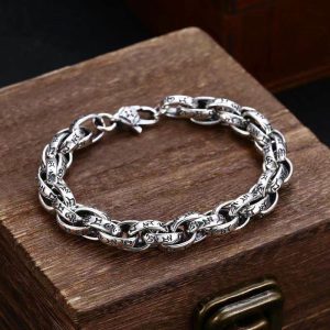 Buddha Stones Tibetan Om Mani Padme Hum Carved Amulet Creativity Bracelet Bracelet BS 22cm