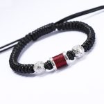Buddha Stones 999 Sterling Silver Copper Coin Bead Copper Balance Braided String Bracelet Bracelet BS Deep Red
