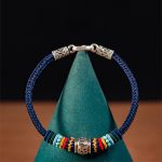 Buddha Stones Handmade 925 Sterling Silver Tibetan Om Mani Padme Hum Purity Braided Bracelet Bracelet BS 8