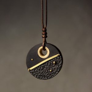 Buddha Stones Handcrafted Round Ebony Wood Copper Peace Necklace Pendant Necklaces & Pendants BS Ebony Wood(Balance♥Calm)