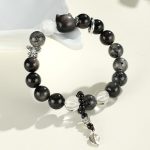 Buddha Stones Natural Silver Sheen Obsidian Cat Head Fox Planet Protection Bracelet Bracelet BS 3