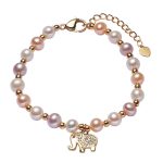 Buddha Stones 18K Gold Plated Pearl Elephant Zircon Charm Sincerity Bracelet Bracelet BS 4