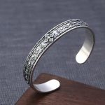 Buddha Stones 925 Sterling Silver Om Mani Padme Hum Double Dorje Engraved Wisdom Cuff Bracelet Bangle Bracelet Bangle BS 1