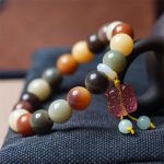 Buddha Stones Natural Multicolored Gradient Bodhi Seed Liuli Glass Charm Peace Bracelet Bracelet BS 3