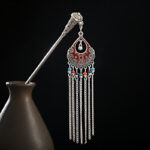 Buddha Stones Water Drop Lily of the Valley Flowers Tassels Confidence Hairpin Hairpin BS Moon-Red