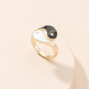 Buddha Stones Yin Yang Symbol Adjustable Blessing Couple Ring Rings BS Yin Yang Ring