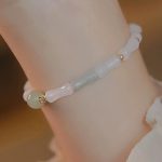 Buddha Stones 14K Gold Plated Hetian White Jade Bamboo Leaf Luck Protection Bracelet Bracelet BS 8