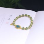 14K Gold Plated 925 Sterling Silver Hetian Jade Lotus Luck Bracelet Bracelet BS 4
