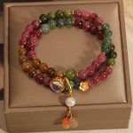 Buddha Stones Multicolored Tourmaline Positive Double Wrap Gourd Charm Bracelet Bracelet BS 6