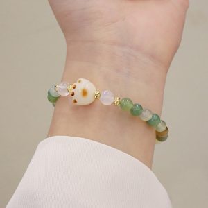 Buddha Stones Green Agate Sun Stone Cat's Eye Bodhi Seed Cat Paw Support Bracelet Bracelet BS Green Agate&Cat's Eye