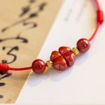 Buddha Stones Four Leaf Clover Cinnabar Blessing Calm String Bracelet Anklet Bracelet BS 6