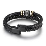 Buddha Stones Leather Layered Titanium Steel Balance Braided Bracelet Bracelet BS 2