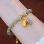 Buddha Stones Jade Leaf Ginkgo Tulip Peanut Fu Character Luck Beaded Bracelet