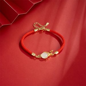 Buddha Stones Chalcedony Luck Koi Fish Wealth Bracelet Necklace Pendant Bracelet Necklaces & Pendants BS Bracelet(Wrist Circumference 14-17cm)