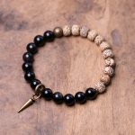 Buddha Stones Tibetan Bodhi Seed Black Obsidian Ebony Wood Copper Peace Bracelet Bracelet BS Bodhi Seed&Black Obsidian 18cm