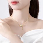 Buddha Stones 925 Sterling Silver 22K Gold Hetian White Jade Bamboo Leaf Luck Necklace Pendant Bracelet Bracelet Necklaces & Pendants BS 3